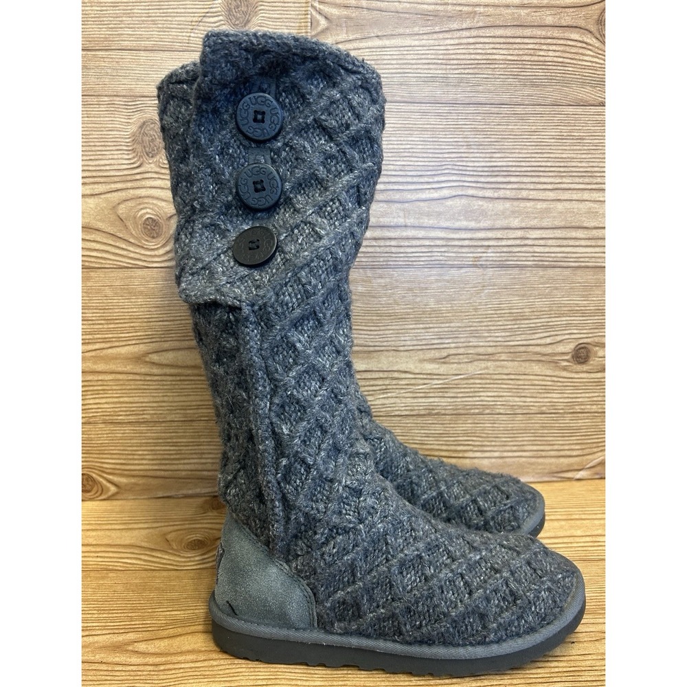 UGG Australia Women's Boots Size 7 Classic‎ Cardy Gray Knit Sweater Shoes 3306